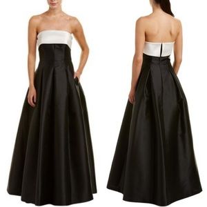 Eliza J strapless formal gown.